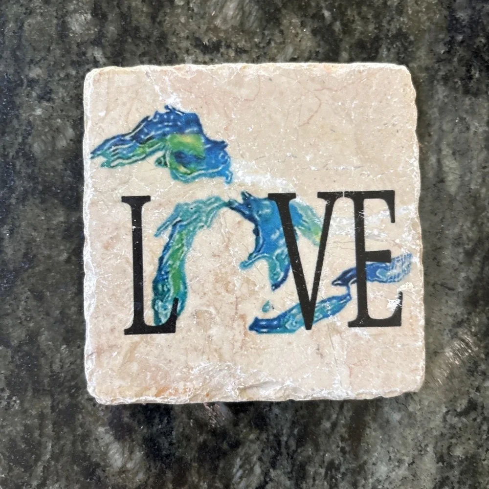 (4) Michigan Natural‎ Stone Coasters The Lakes Are Calling Cork Backing 4